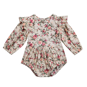 Vintage Floral  Ruffle Long Sleeve Romper